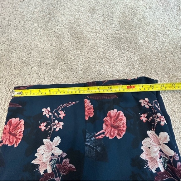 ZARA navy blue pink floral flower chiffon wide leg slit hem pants Sz M - Picture 10 of 14